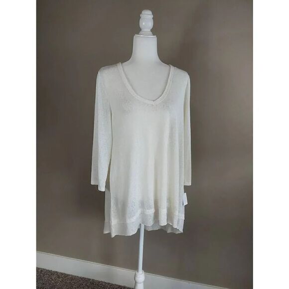 Wallpapher top 3/4 sleeve hatching tunic White Sz XL New with tag - Picture 1 of 9